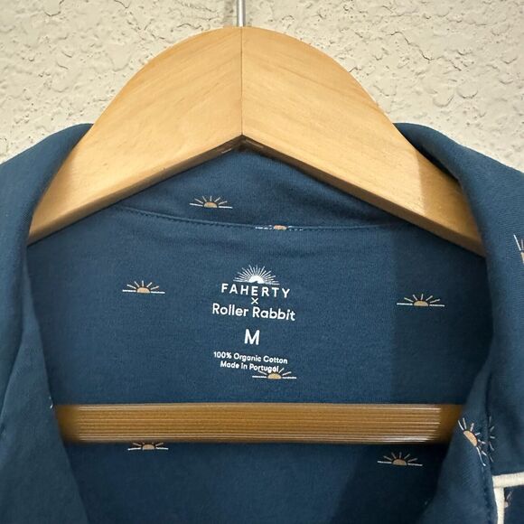 FAHERTY x ROLLER RABBIT Polo Pajama Top in Blue Mini Wave - Picture 5 of 8